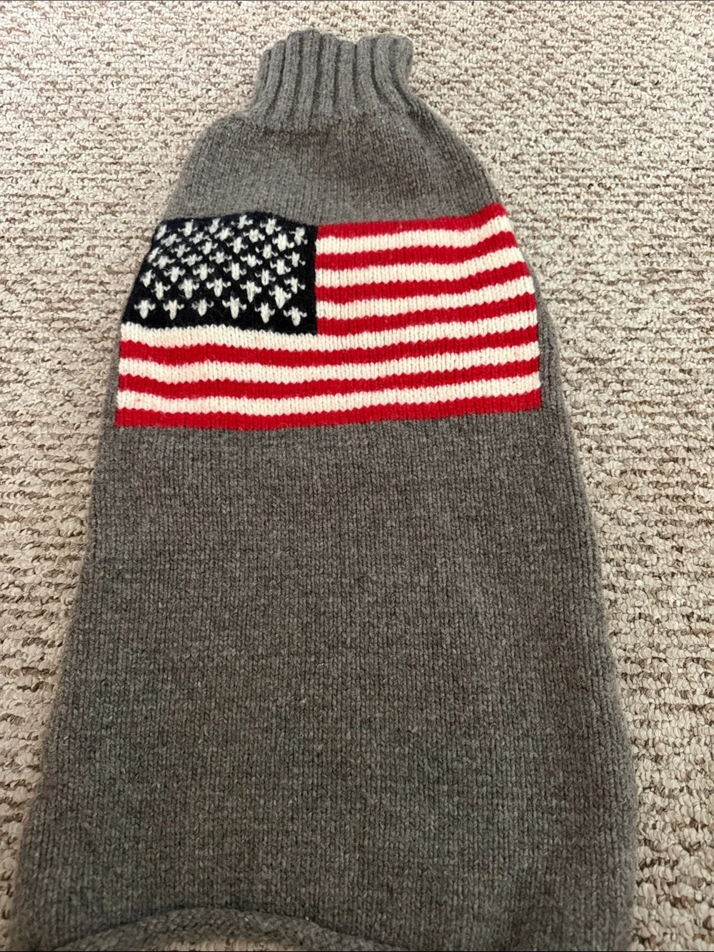 Grey Dog Sweater with American Flag Knit